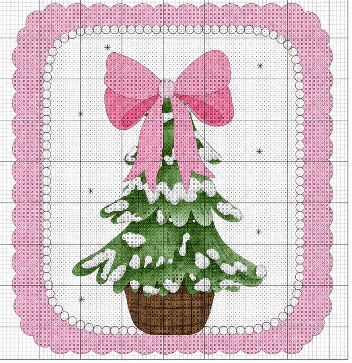 Needlepoint Kit - Christmas Tree with Pink Bow