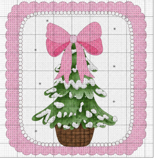 Needlepoint Kit - Christmas Tree with Pink Bow