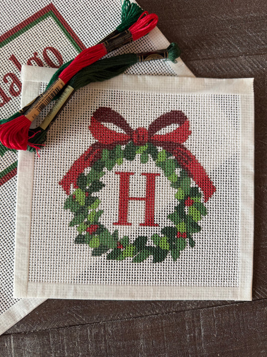Christmas Wreath Monogram Needlepoint- Kit
